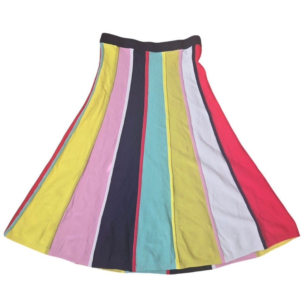 J. Crew Skirt Knit Multicolor Colorful A-Line Stripe Midi Office Career‎ Small